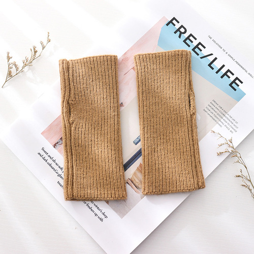 Half Finger Knitted Gloves for Autumn and Winter, Thick and Warm Touch Screen Gloves with Exposed Fingers, Writing Sleeve Gloves for Students, Women's Wrist Protection