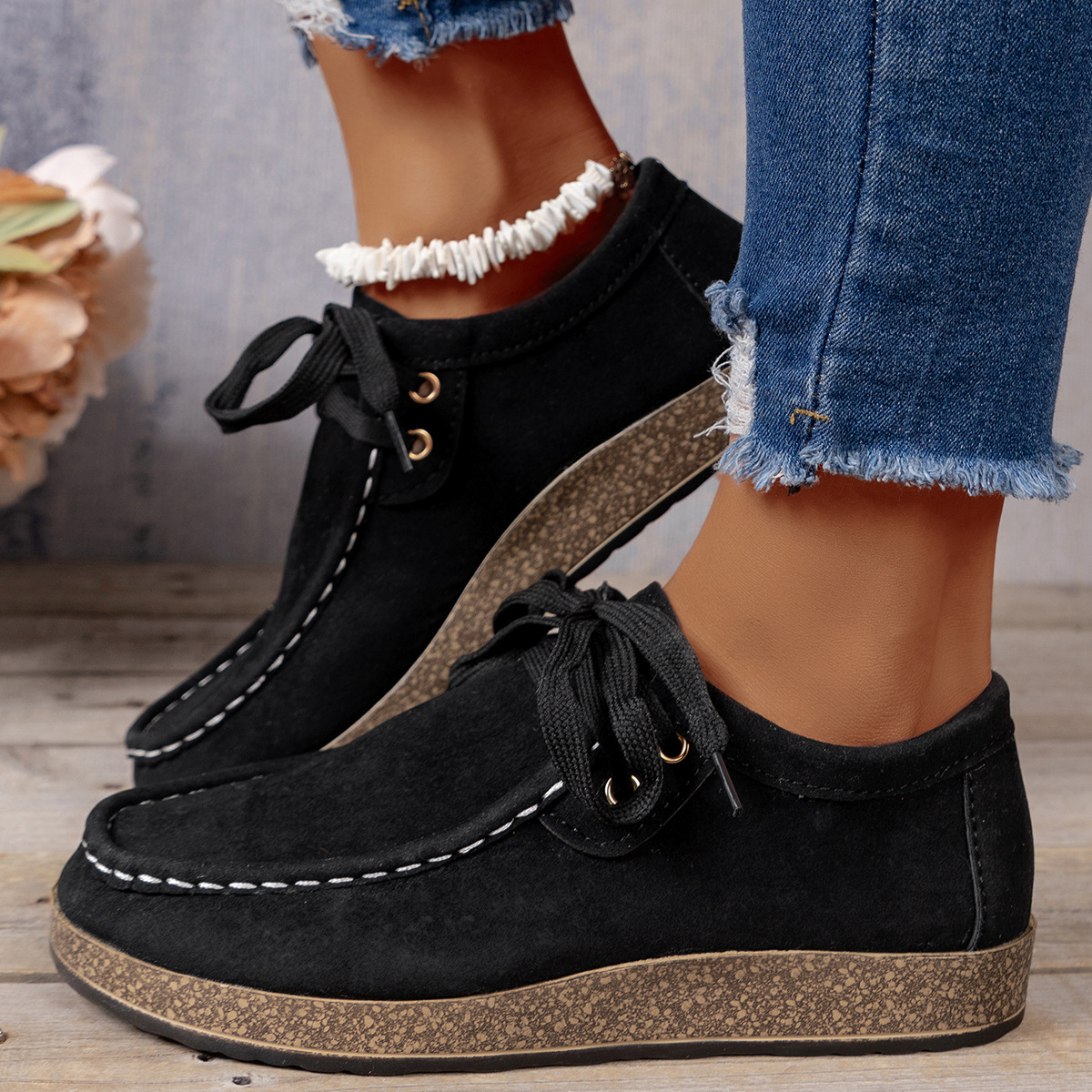 2024 plus size flat solid color front tie round toe women's casual single shoes_voghion.com