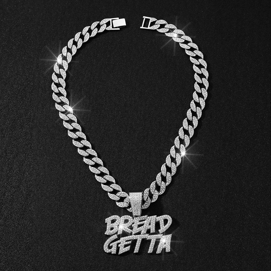 Personalidad europea y americana hip hop diamante completo doble fila diamante carta BREADGETTA colgante nicho diseño tenis collar joyería