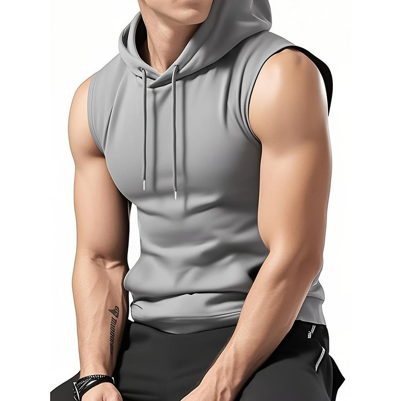2026 Cross-Border Men's Summer Sleeveless T-Shirt Fitness Training Hooded Sports Vest Versatile Commuting Solid Color Top 2026 Cross-Border Men's Summer Sleeveless T-Shirt Fitness Training Hooded Sports Vest Versatile Commuting Solid Color Top