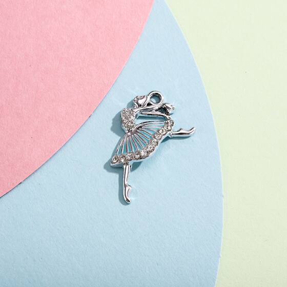 Dancing ballet girl dripping rhinestone girl diy production material UV color retaining pendant necklace pendant accessories