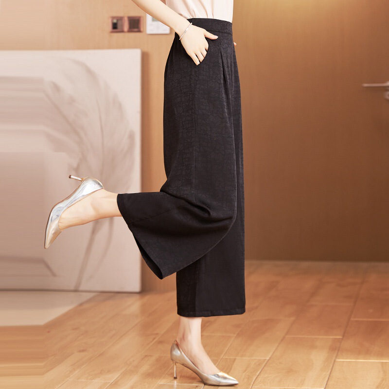 High-Quality Comfortable Summer Age-Reducing Middle-Aged Mom Summer Straight Heavy Cracked Silk Cropped Casual Pants