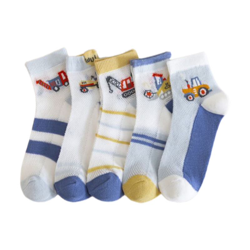 Calcetines para niños, malla de verano, calcetines finos de verano, niñas, niños, niños de mediana edad, deportes de automóvil simples de verano