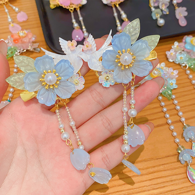 Children's Hanfu Hair Accessories Girls' Ancient Flower Pendant Hairpin Antique Headwear Little Girl's Chinese Style Tassel Hairpin