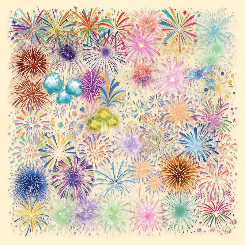 50张烟花贴纸手账本diy装饰手机壳笔记本电脑桌面PET防水贴画|undefined