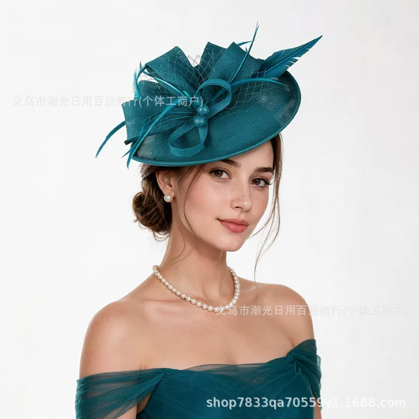 European and American Bridal Faux Linen Headpiece, Vintage Feather Headwear for Horse Racing Festival Ball, Evening Gown, and Qipao Accessories