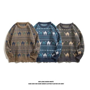 American trend round neck sweater men's retro autumn and winter Joker leisure lazy style Japanese pullover sweater wholesale
