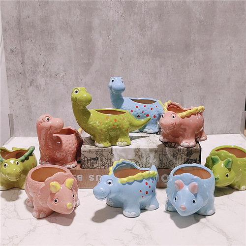Cross-border Amazon best-selling ceramic dinosaur succulent plant pot container ornament cute cartoon animal juicy pot