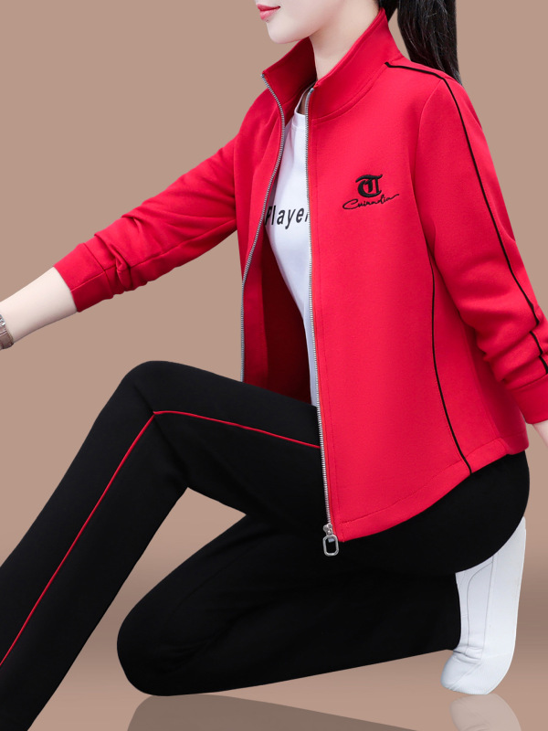 早秋休闲运动套装女2025新款春秋时尚洋气宽松大码立领外套两件套|undefined