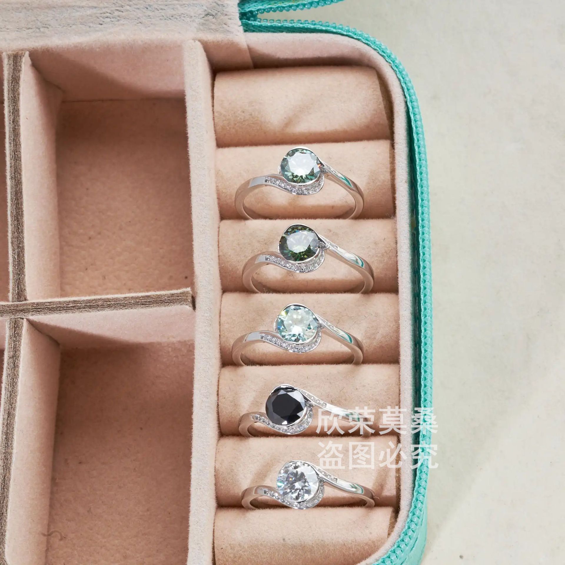 1CT anillo de piedra de color con certificado GRA tarjeta negra plata esterlina S925 anillo de comercio electrónico transfronterizo venta caliente