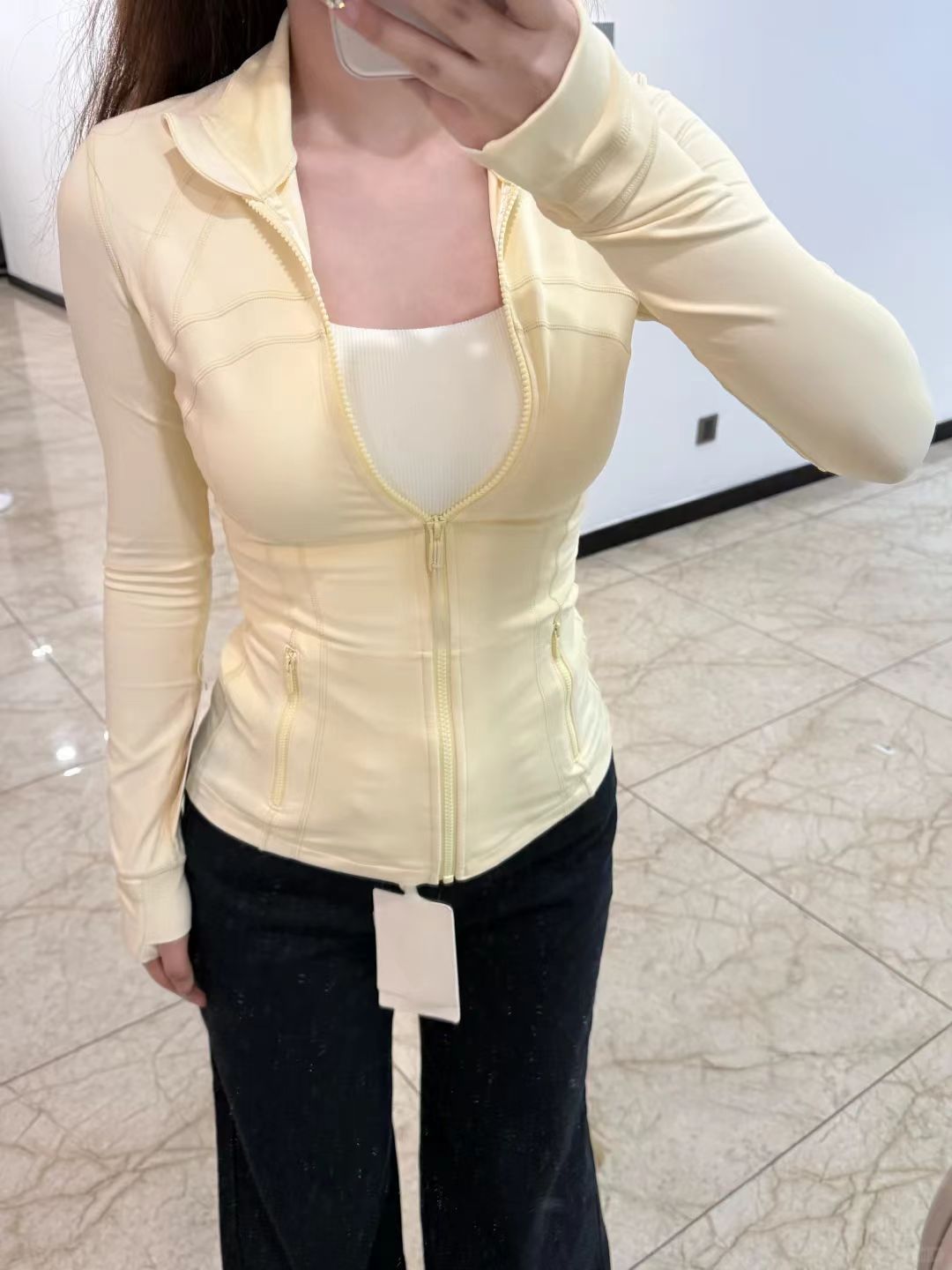 Cream yellow stand collar jacket