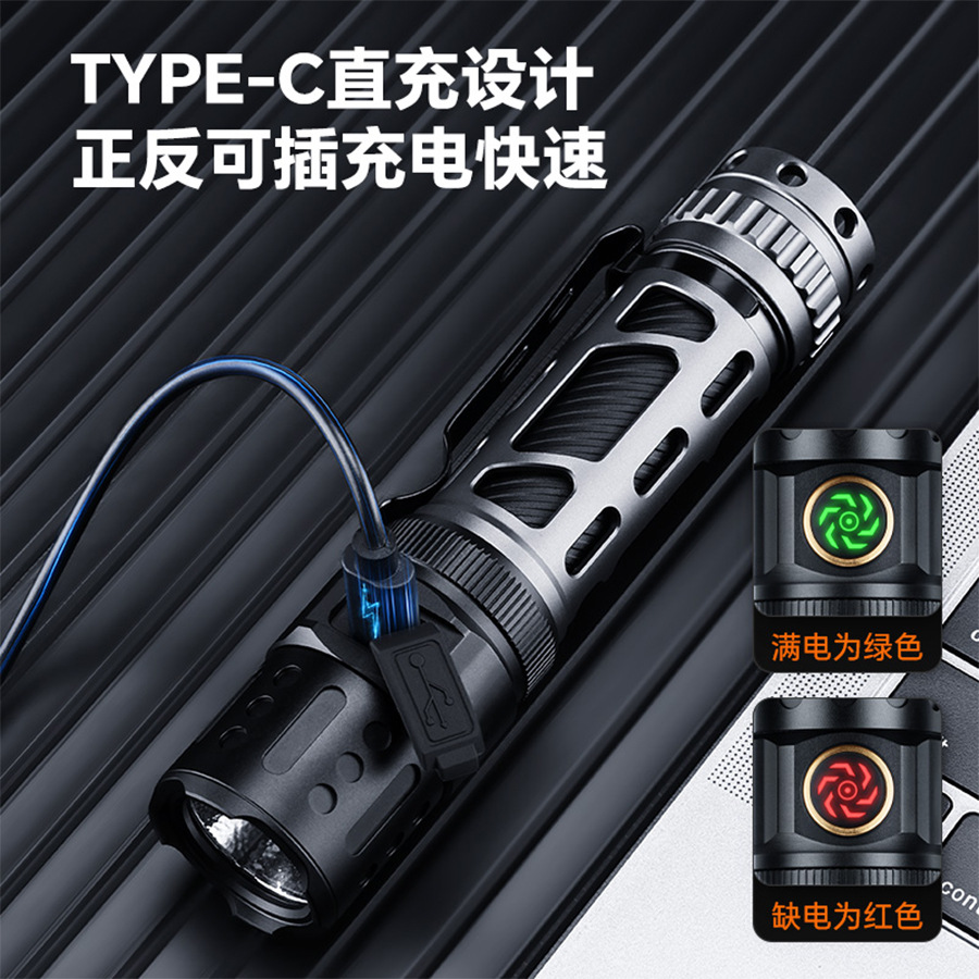 Transfronterizos nueva linterna láser blanca carga luz fuerte larga duración portátil pantalla digital antorcha de aleación de aluminio
