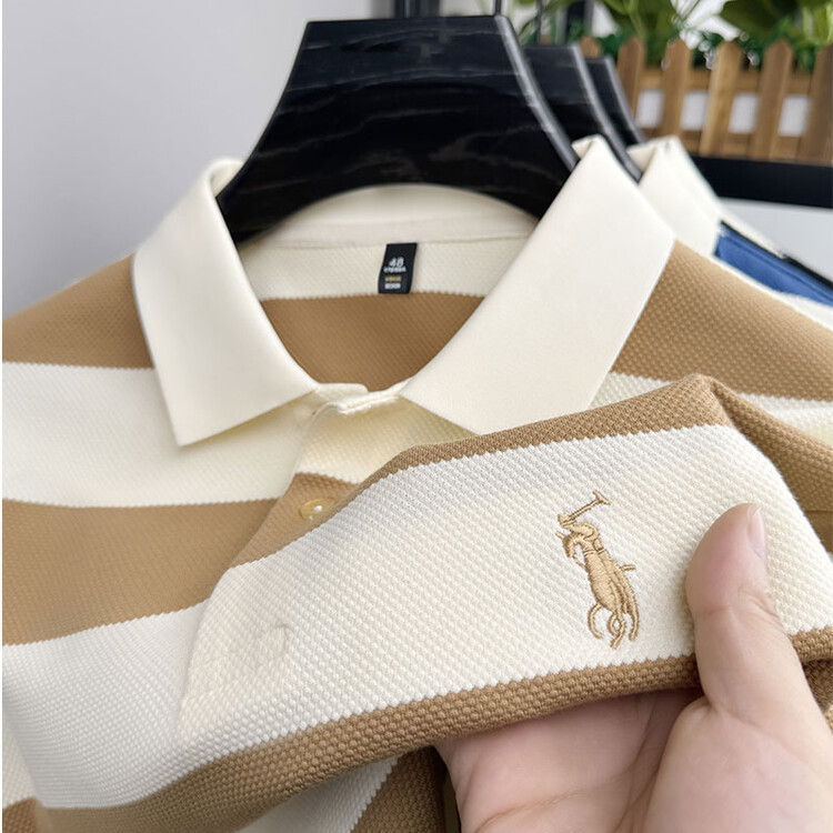 Camisa POLO a rayas fina de verano Camiseta casual de manga corta de todo fósforo para hombre Camisa Paul con bordado de solapa de moda transpirable