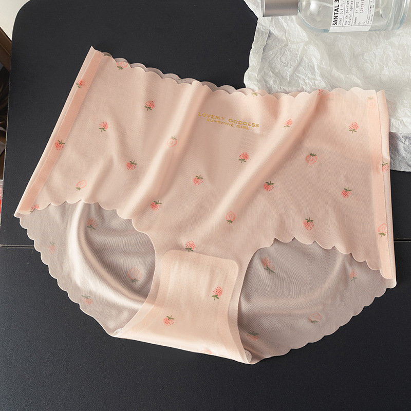 Chica de seda de hielo de fresa sin costuras estilo delgado de secado rápido estudiante entrepierna de algodón puro cintura media niña mujer antibacteriana refrescante