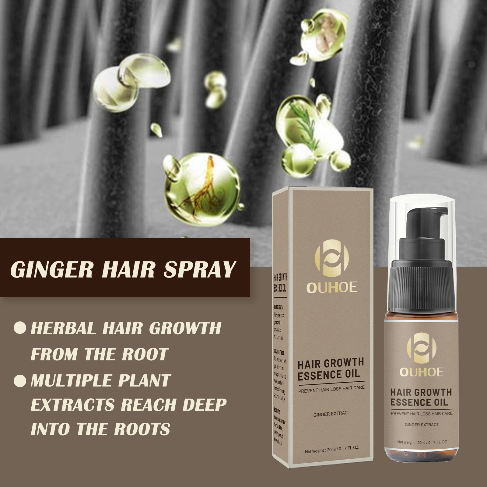 OUHOE Ginger Dense Repairs Root, Moisturizes Dry Firms Strong Hair, Prevents Hair Loss spray_voghion.com