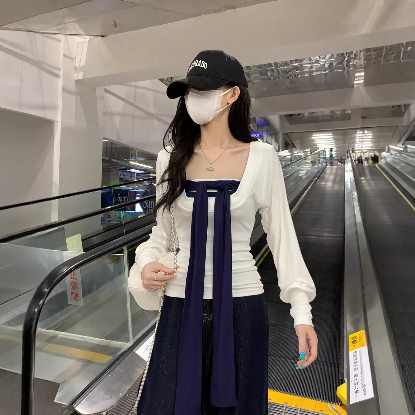 时尚上衣两件套套装长袖罩衫T恤女秋季新款叠穿内搭条纹抹胸背心