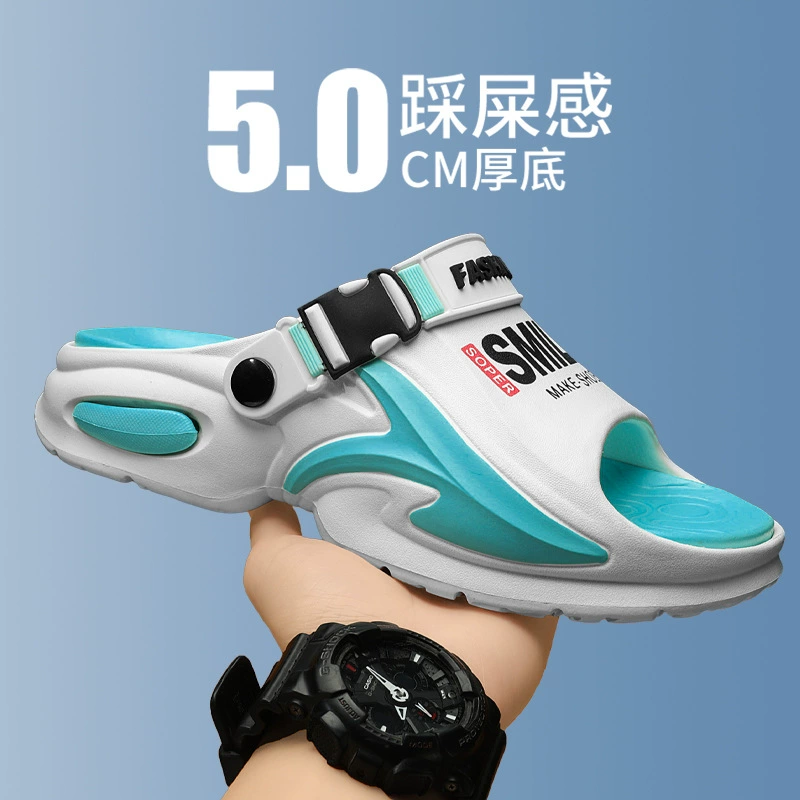 Летние нескользящие мужские тапочки на толстой подошве, слипоны для верхней одежды, легкие сандалии двойного назначения из ЭВА, повседневная пляжная обувь.