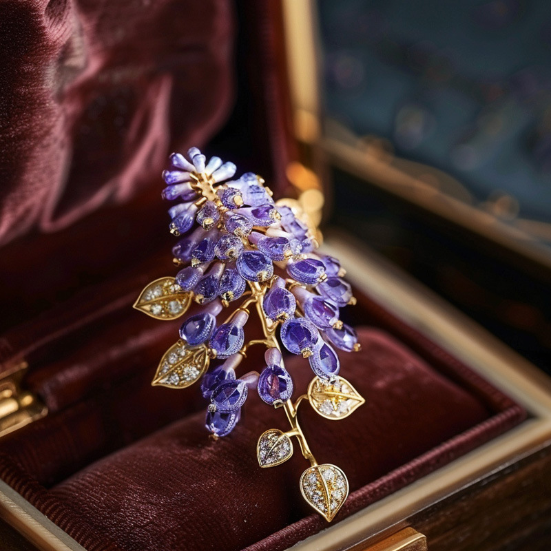 Xiliang Feizi Gaoding Series Original Design Purple Romantic Clothing Accessories Corsage Elegant Wisteria Brooch