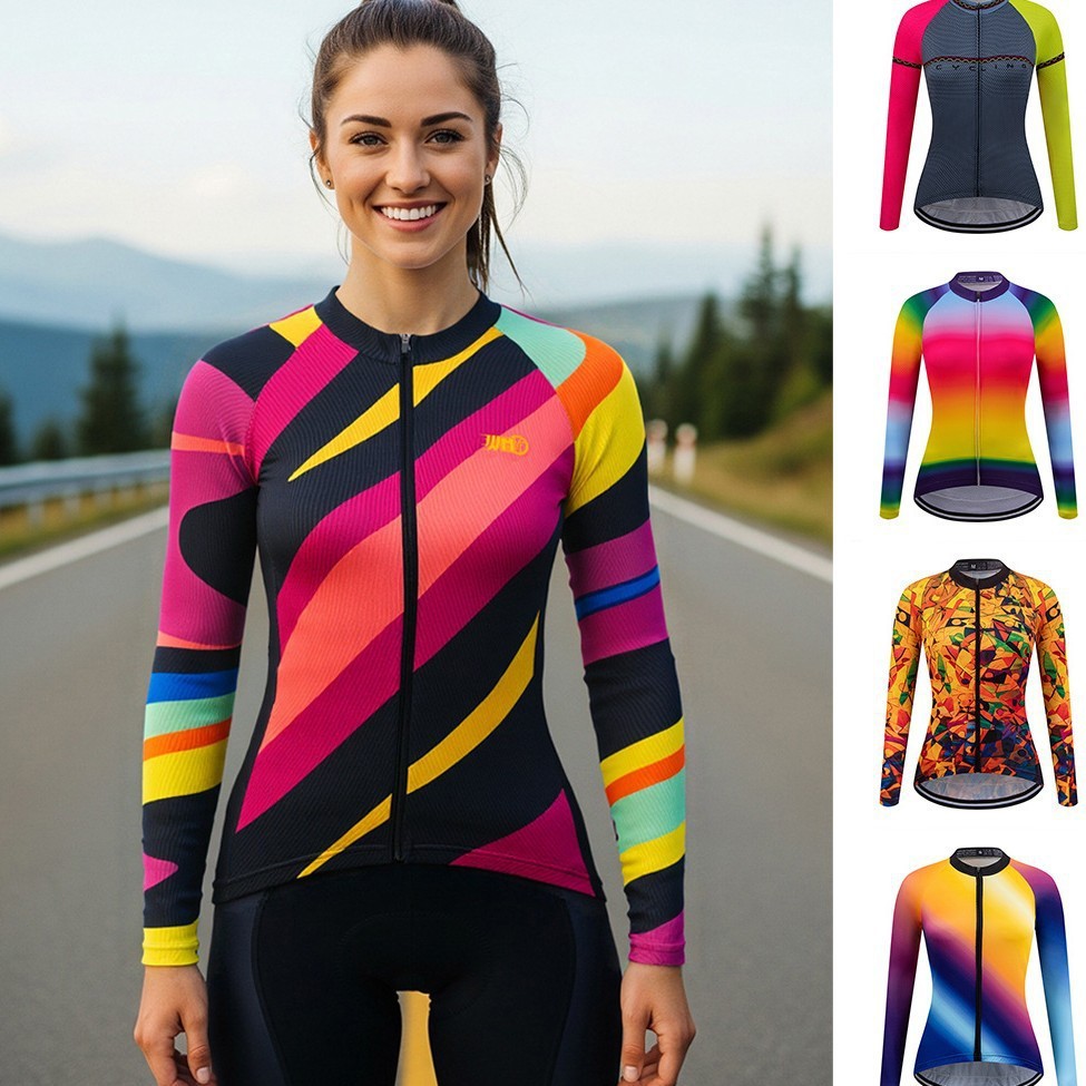 Cross-border cycling jersey for women, long-sleeved, quick-drying, stylish, breathable, suitable for road bikes and mountain bikes, spring/summer/autumn collection