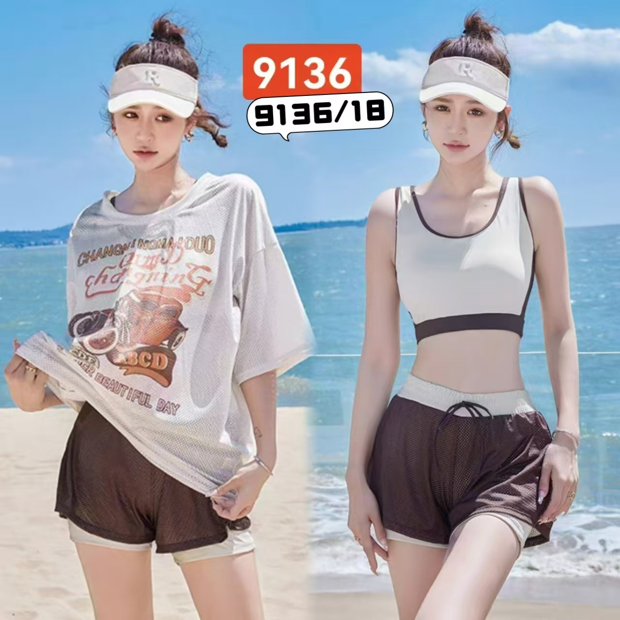 2026 New Style Women's Three-Piece Set of Shorts Cartoon Sports Style Swimsuit 53215