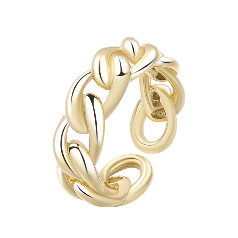 925 Sterling Silver For Women, Niche Design, Simple Cuban Chain, Personalized Adjustable Open Ring_voghion.com