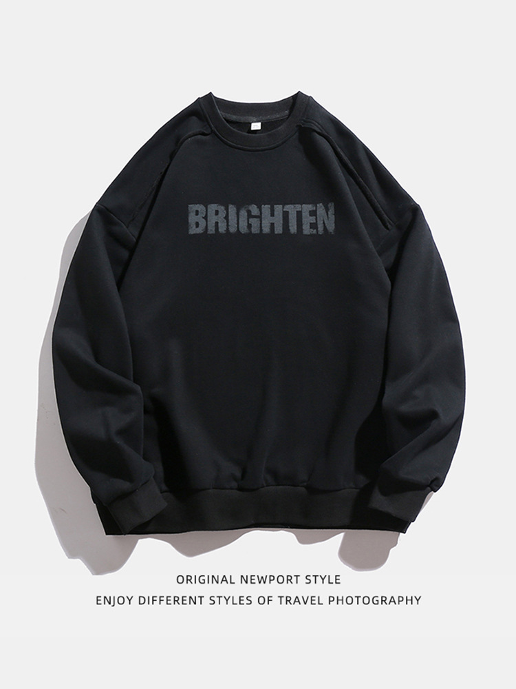 Sudadera estilo americano con estampado de letras rotas, versión primavera, corte holgado, diseño vintage con bordes deshilachados, chaqueta de marca moderna para parejas q