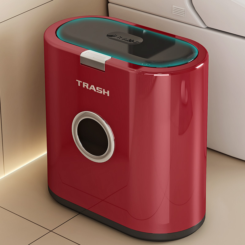 Bathroom Gap Trash Can for Home Use, Bedroom Press-Type Large-Capacity Retro Lidded Wastebasket, Narrow Gap Trash Can for Kitchen