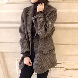 2026秋冬新款双面羊绒大衣女小个子英伦格子西装薄羊毛呢休闲外套