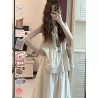 Поддельный китайский костюм из двух частей с круглым вырезом без рукавов жилет костюм новый летний холодный дзен-шрифт длинная юбка