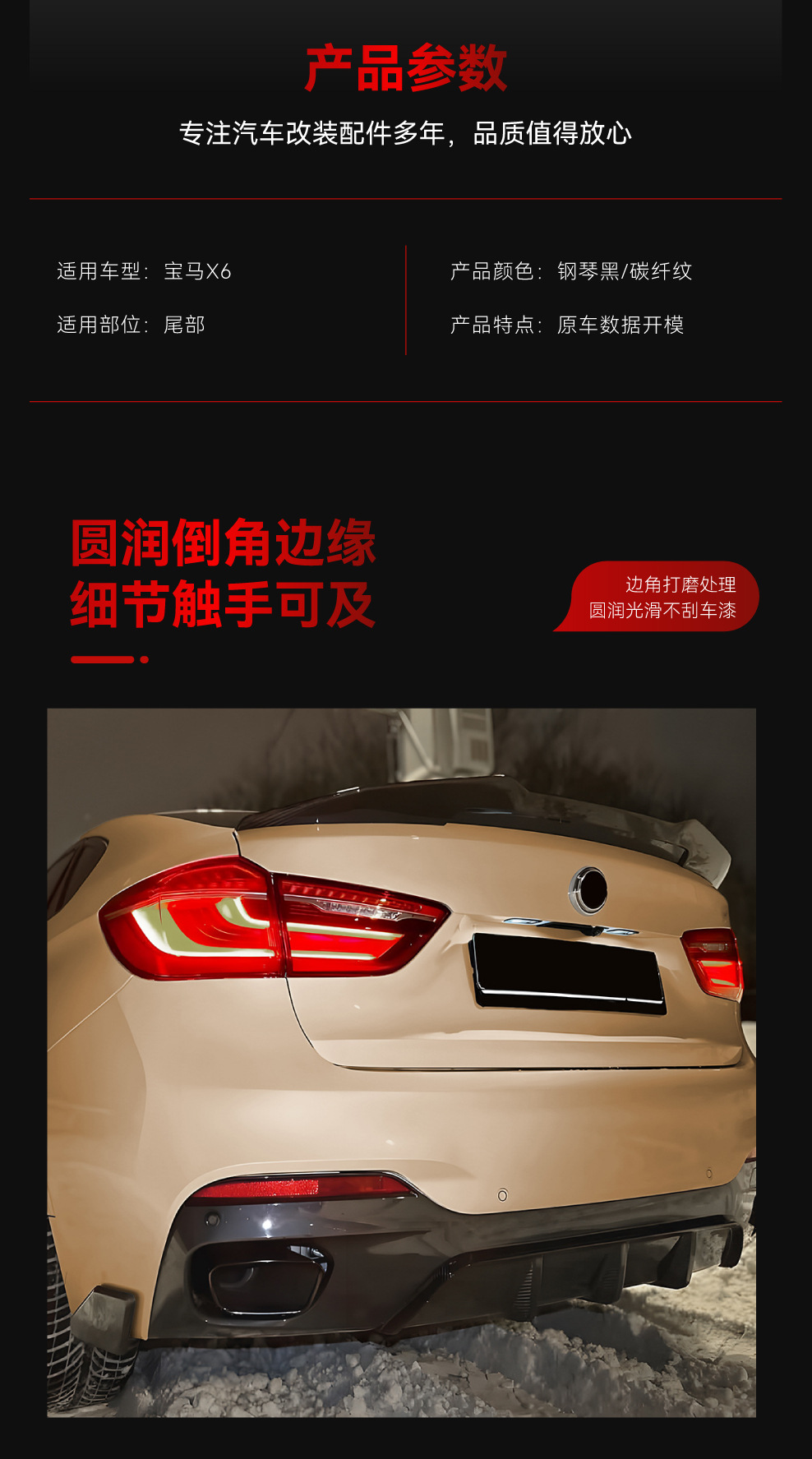 Suitable for 2015-2019 Bmw X6 F16 m Sport Mp Tail Lip Rear Lip Spoiler Cross-Border Modification