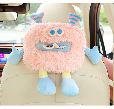 Car tissue box/set Seat Back Tissue Box, Cute - forest-series-3d-pink-fuzz-monster
