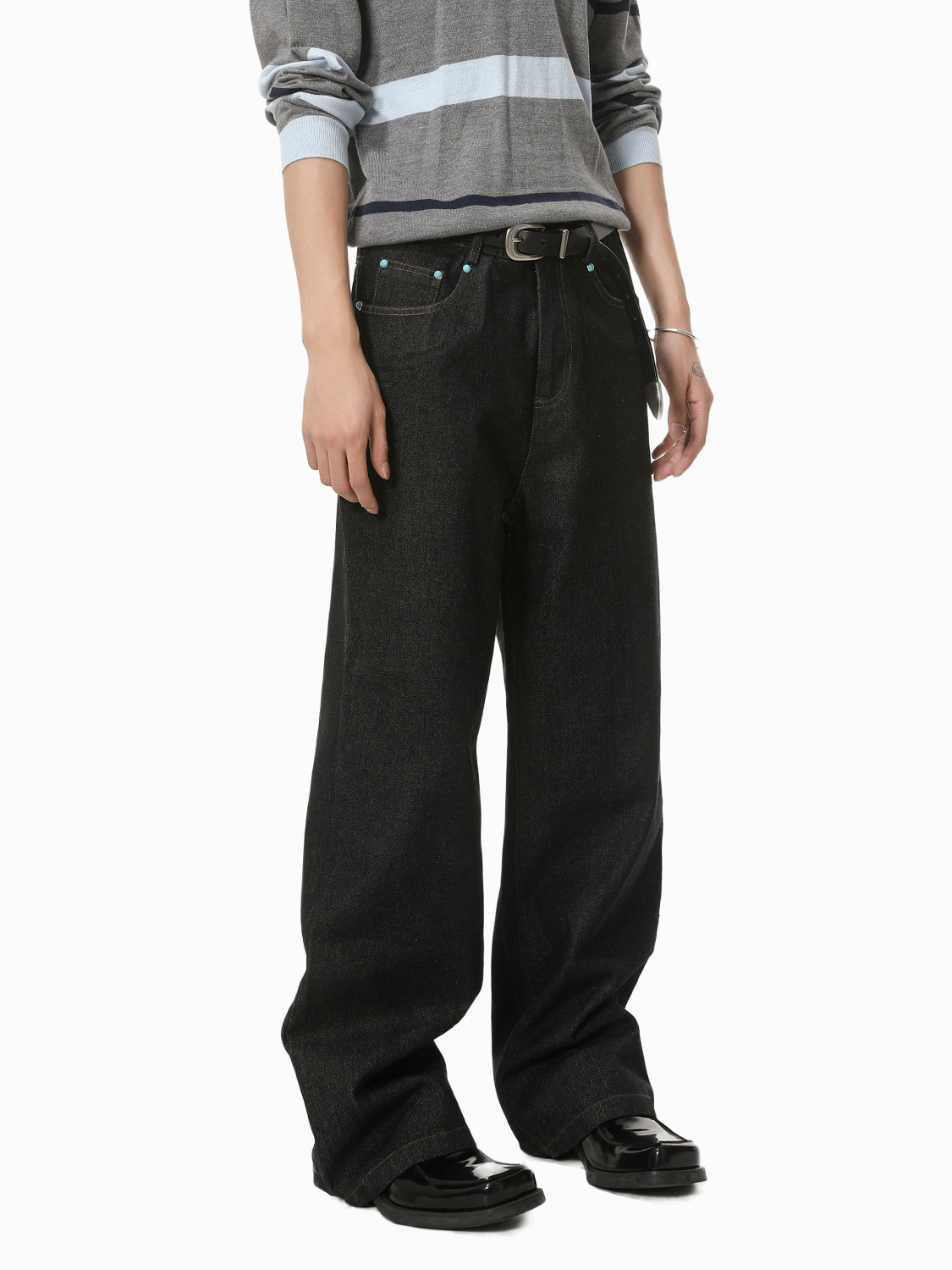 MTLCLOTHES Hombres| Coreano de alto nivel sensación de pantalones jeans de piernas anchas para hombres de otoño sueltos casuales versátiles trapos