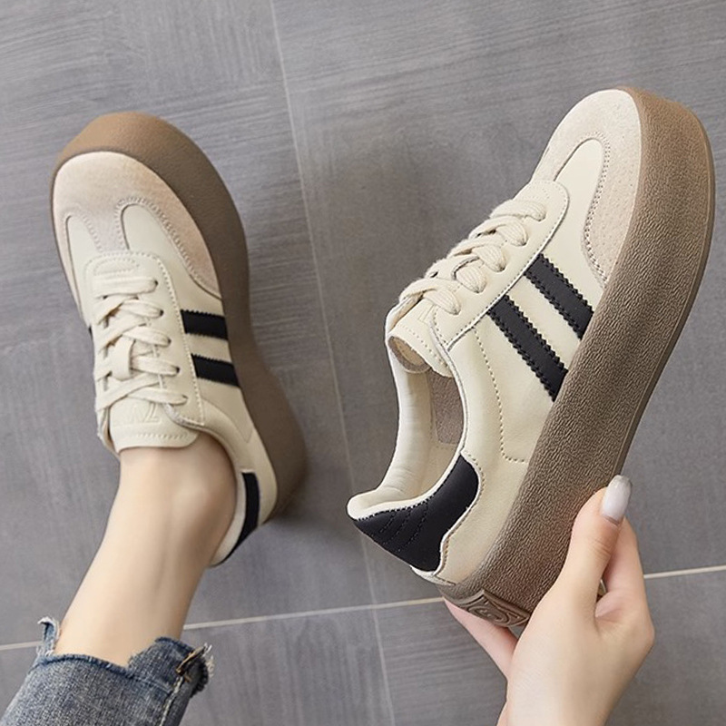 Genuine Leather Retro German Training Shoes for Women, Forrest Gump Shoes, 2025 Spring New Thick-Soled Sneakers, Casual Sports White Shoes