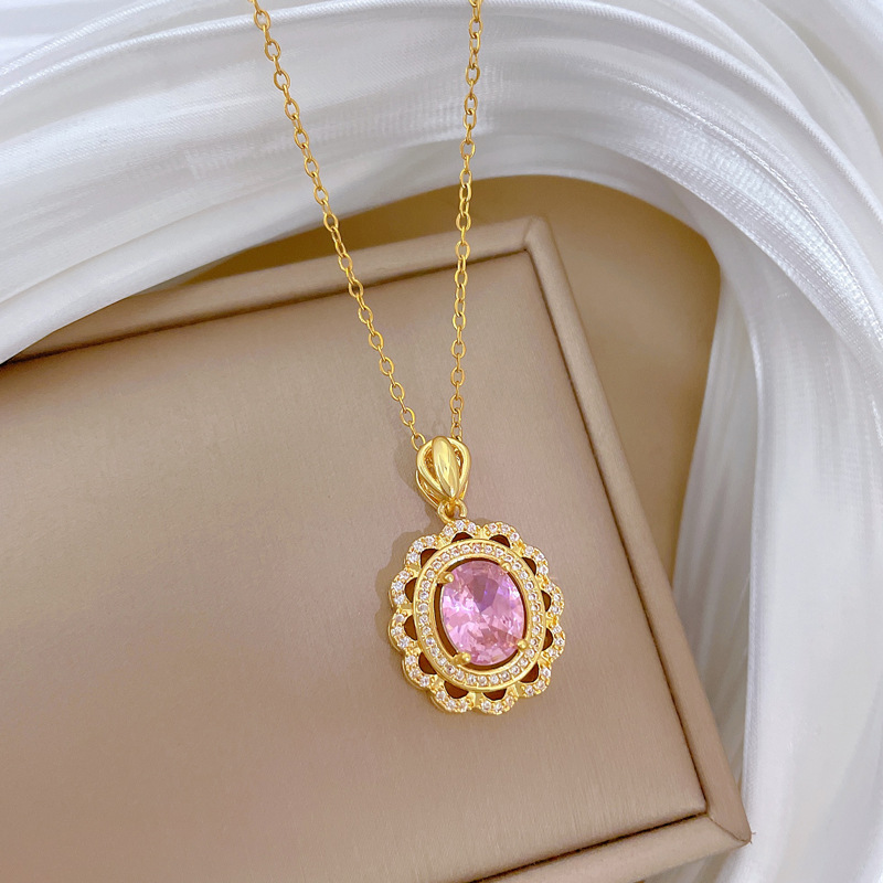 Full Diamond Egg Necklace Luxury Titanium Steel Collarbone Chain_voghion.com