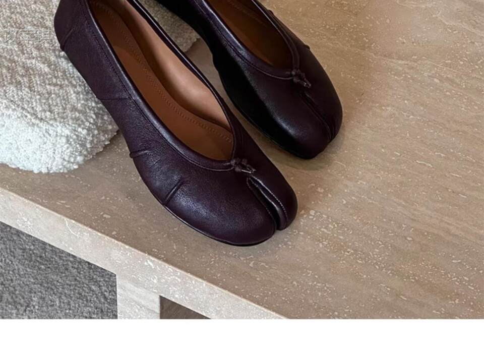 Giày búp bê nữ mũi tách ngón đế bệt cổ thấp da bò thật kiểu Mary Jane — Hàng có sẵn màu đen chi tiết 11