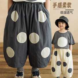 男童莱赛尔休闲裤2025夏季新款儿童宝宝波点七分裤男宝宝灯笼裤潮