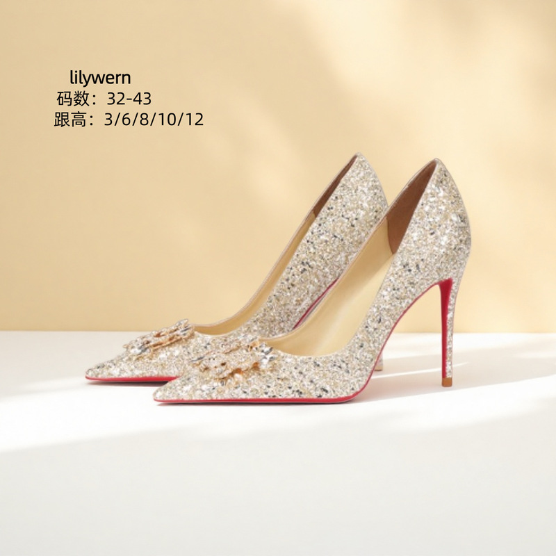 Rhinestone Sequin Bridal Shoes High Heels Stiletto Wedding Shoes for Women 2025 New Model Hexiu Wedding Dress Dual-Wear Single Shoes Champagne Color