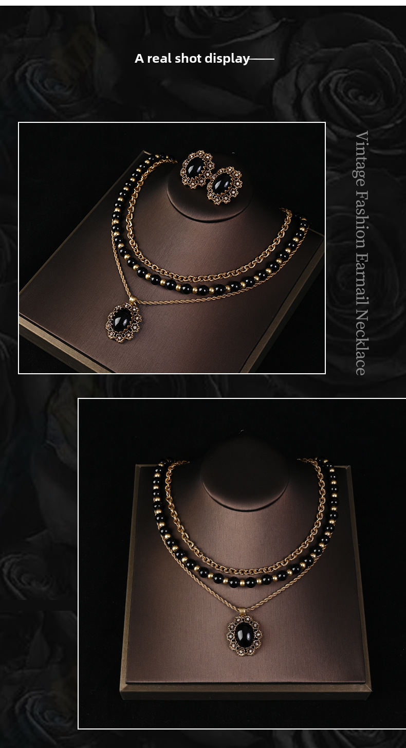 Qingdao – bijoux mi-anciens en dentelle multicolore, collier de perles, boucles d'oreilles, texture de luxe légère, costume de bijoux rétro pour femmes_voghion.com