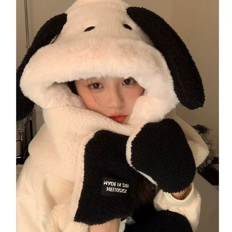 Cute cartoon overall, winter scarf, keep warm gloves, hat, set, 3 piece set