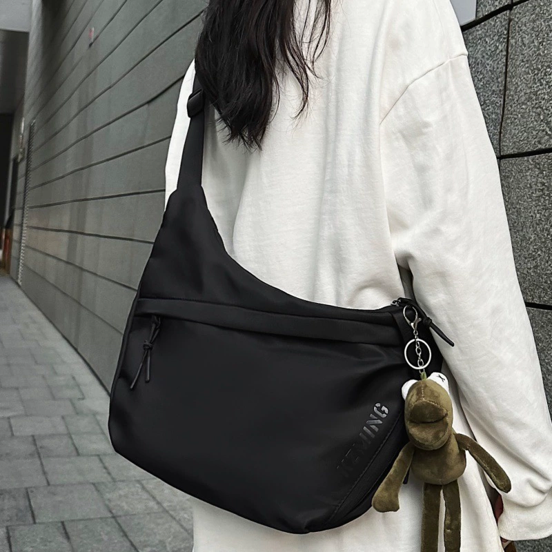 Capacious sports black shoulder bag, for students