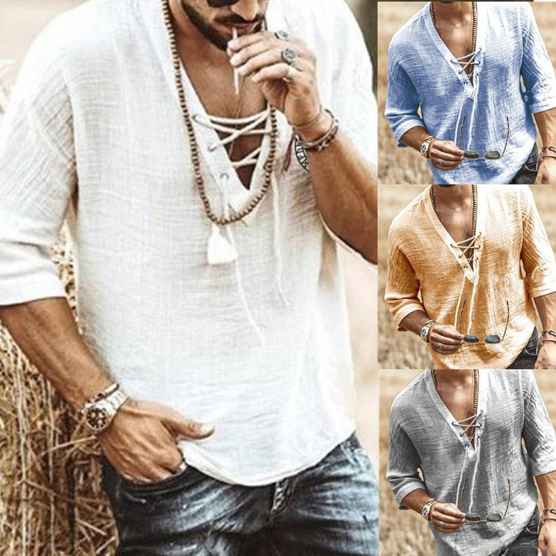 T-shirt da uomo con lacci sul petto e occhielli stile_voghion.com