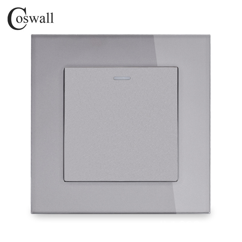 Tempered glass gray panel European household hotel switch socket foreign trade full series switch with LED light