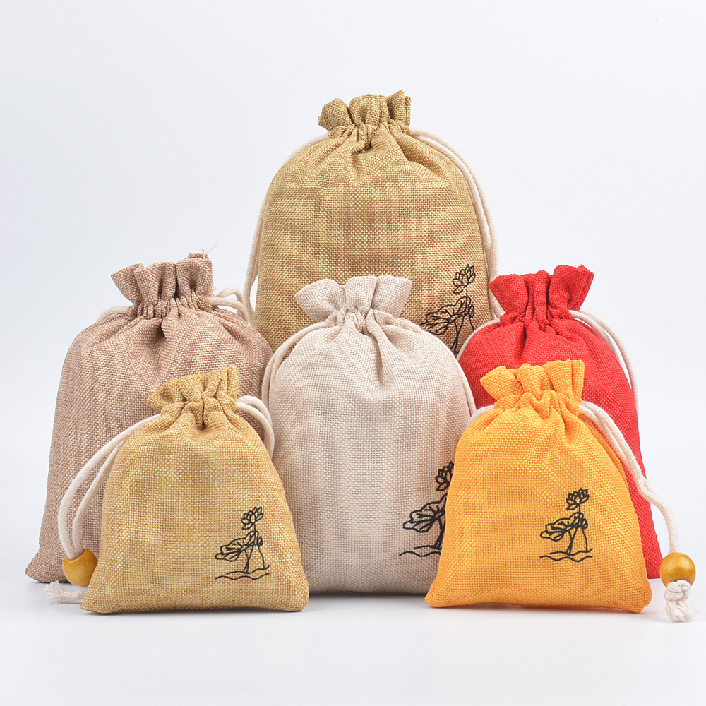 荷花麻布袋香包香囊空袋亚麻布首饰袋端午草药驱蚊空袋棉麻袋现货