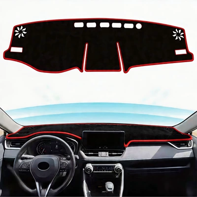 Suitable for 2019-2024 Toyota RAV4 car dashboard sunshade mat, anti-slip mat, suede leather (Günəş əleyhinə siperlik) - red-edged-left-hand-drive-single-layer-polyester