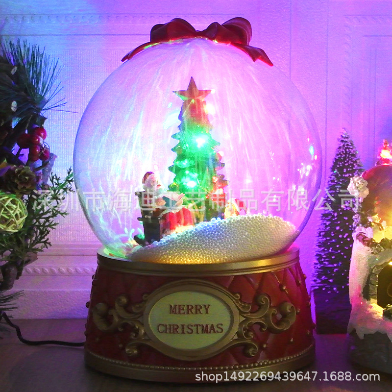 Decoración de Navidad luminosa caja de música caja de sonido bolas de cristal regalos de vacaciones regalos de resina decoración de escritorio paisaje de nieve