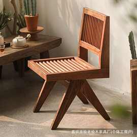老榆木家用阳台休闲凳中古风民宿酒店茶桌板凳镂空靠背洽谈加尔椅
