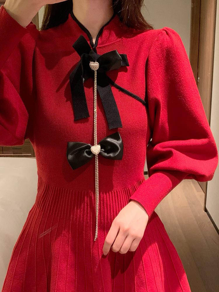 新娘敬酒服订婚礼服兔年本命年衣服毛衣红色连衣裙子圣诞女秋冬季