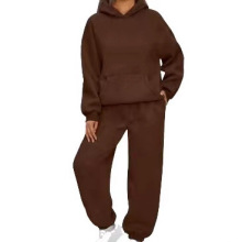 2025欧美外贸秋冬新款亚马逊女式2件套休闲针织连帽运动卫衣套装