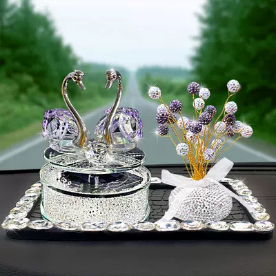 2025 New Style for Women | Car ornaments - solar-rotating-purple-swan-purple-diamond-gypsophila-large-diamond-square