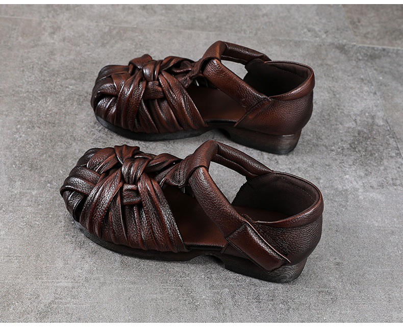 Sandal da thật bít mũi nữ kiểu La Mã đế mềm thoải mái — Màu caramel chi tiết 15